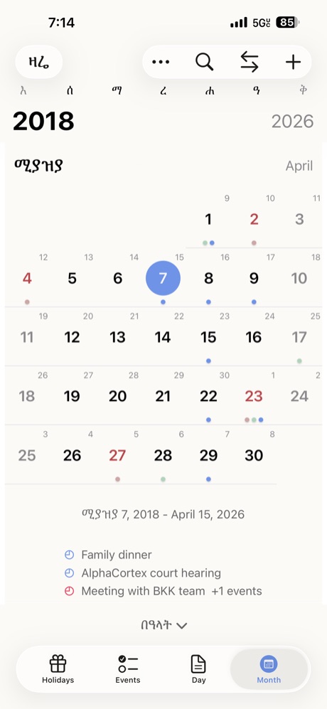 EtCal iOS month view